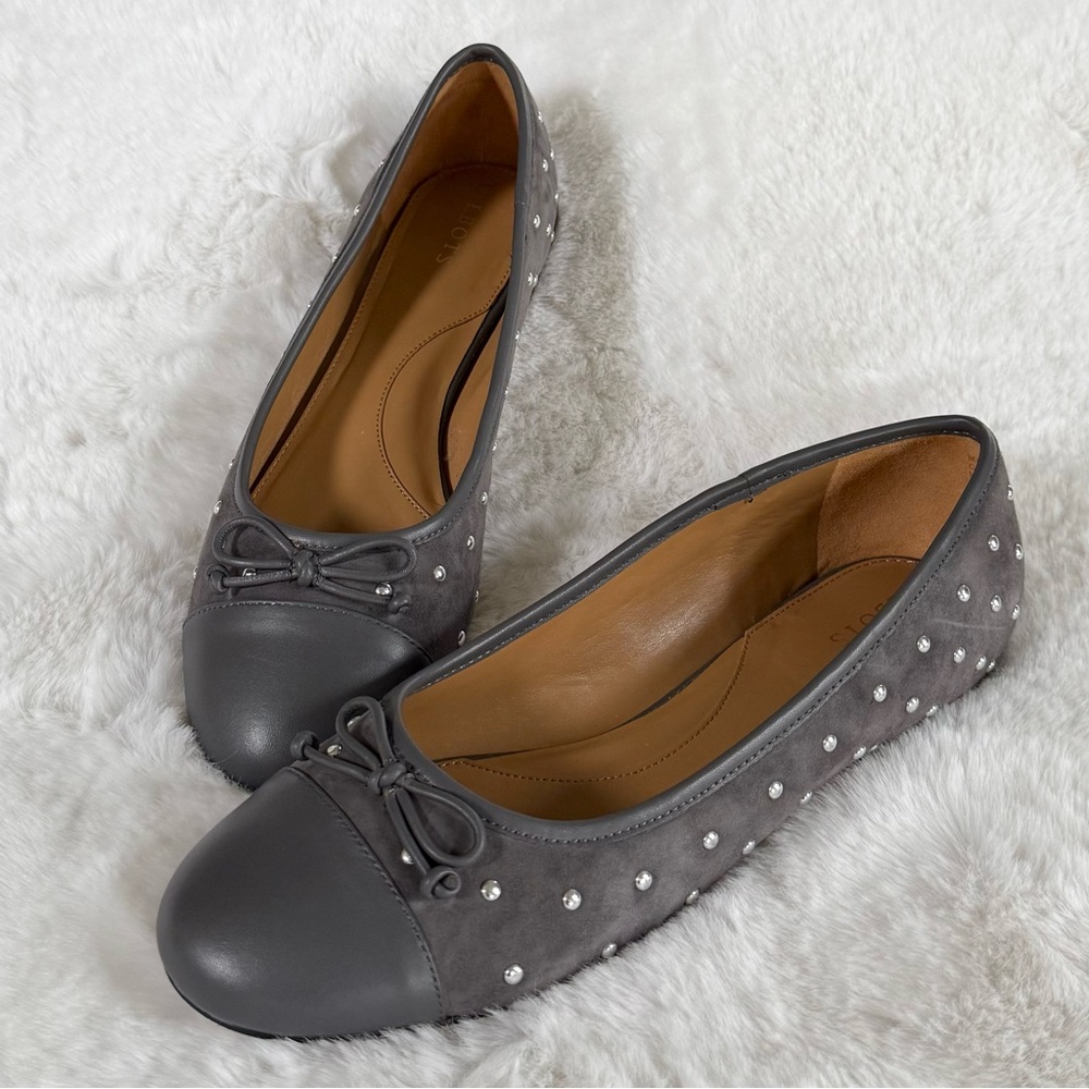 Talbots Gray Studded Cap-Toe Ballet Flats